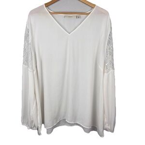 Sejour 3X Ivory Long Sleeve Lace Blouse Elegant Feminine Chic Clean Girl Boho